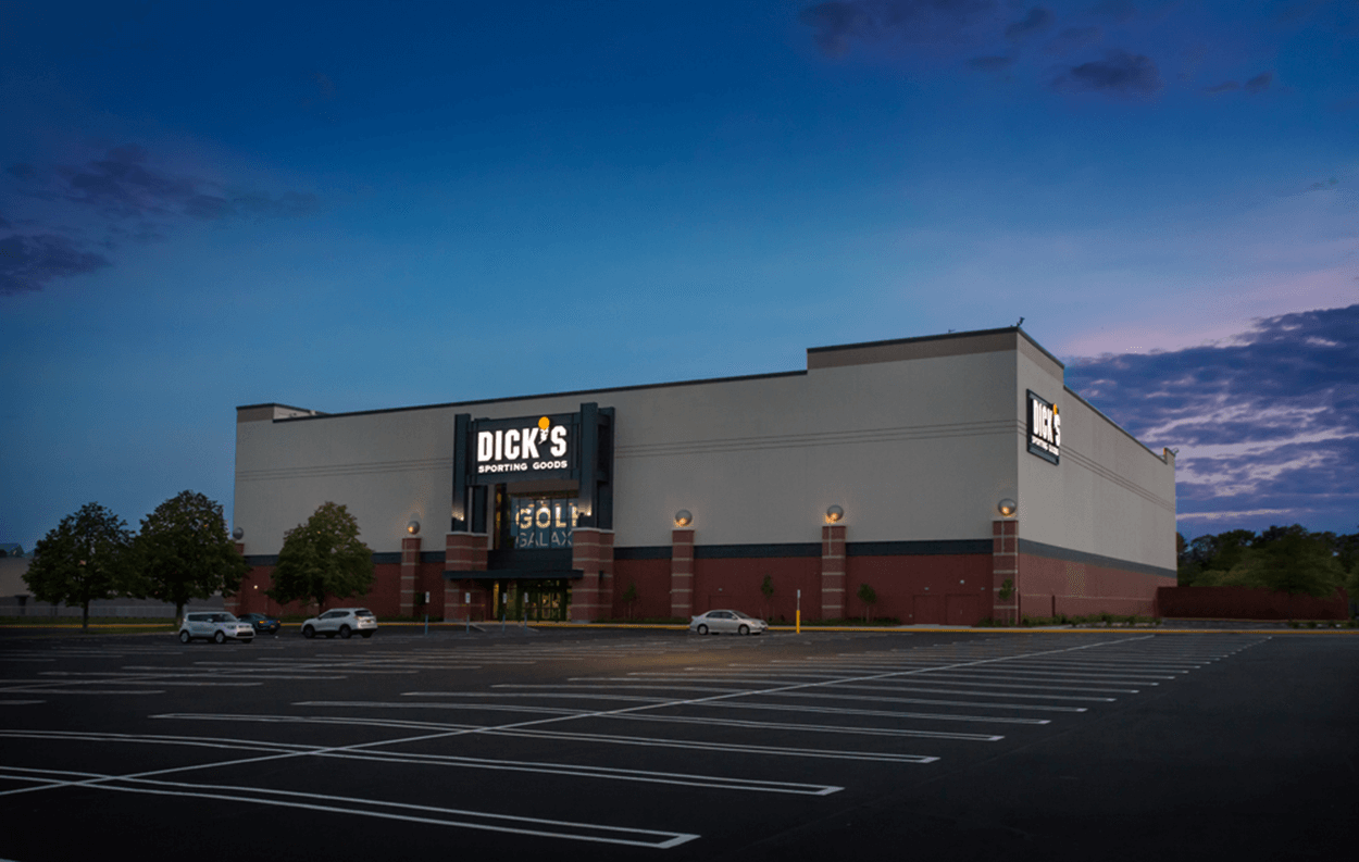 DSG_south Exterior night shot of Dick's Sporting Goods at South Shore Mall